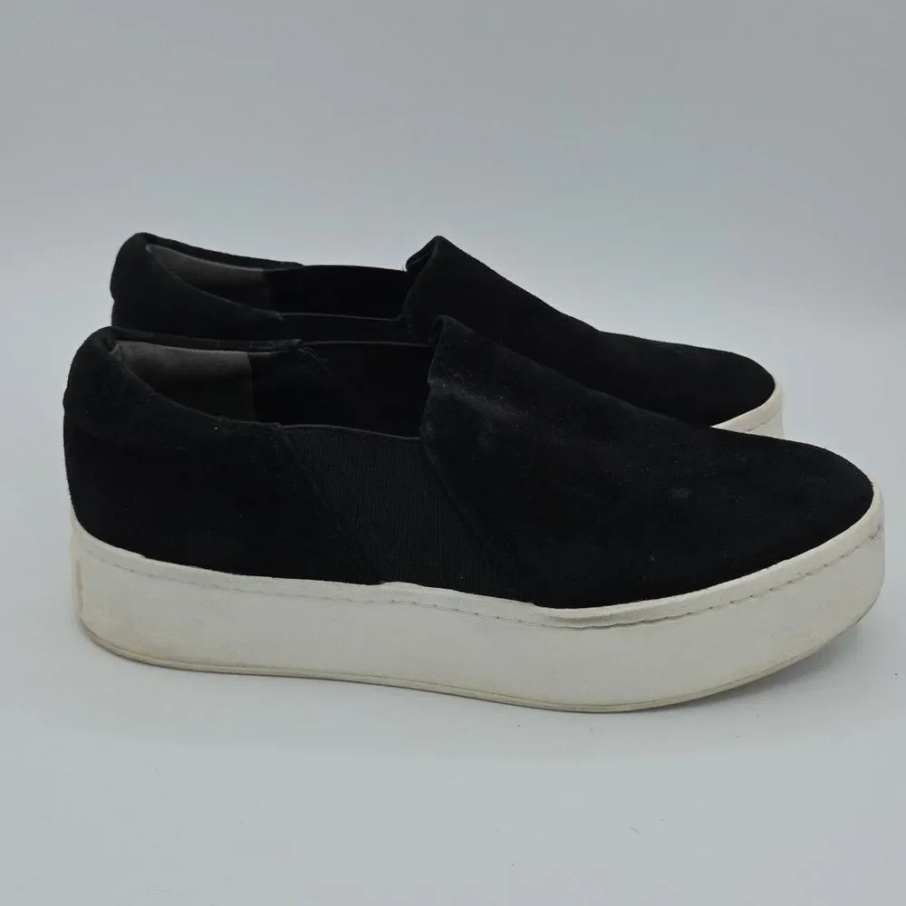 VINCE Shoes Womens 7 Black Suede Warren Platform Sneaker Slip on Leather
